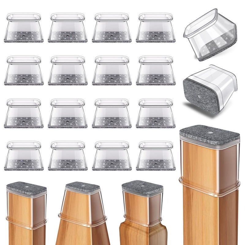 ANSIBLE 24 Pcs Chair Leg Floor Protectors Rectangle  Silicone Felt Furniture Leg Pads Caps Covers for Hardwood Floors  Fit L:1-1/8"" to 1-1/2""  W:3/4"" to 1"" - Image 1